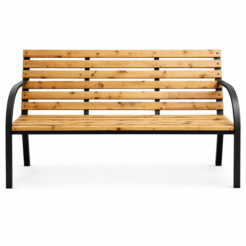 Ławka ogrodowa z oparciem, parkowa, metalowa drewniana 122x60x80CM