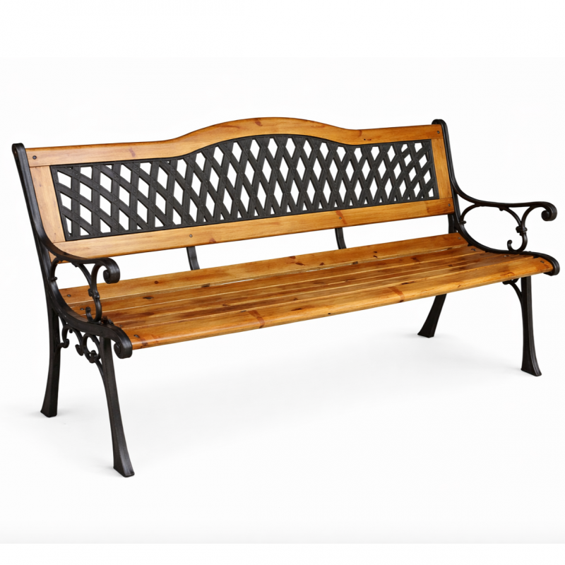 Ławka ogrodowa z oparciem, parkowa, metalowa z PCV, drewniana 125x52x74CM