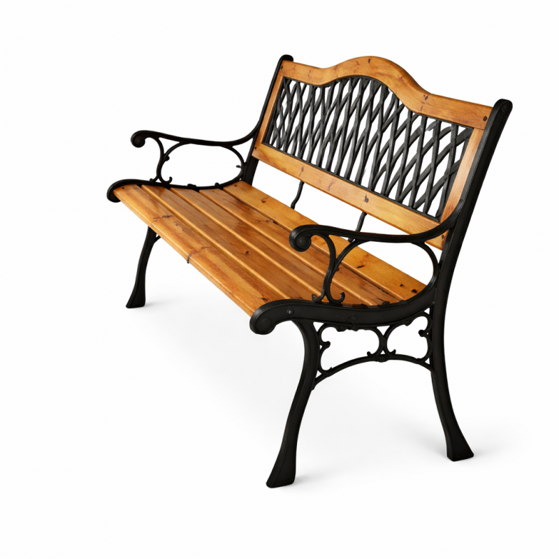 Ławka ogrodowa z oparciem, parkowa, metalowa z PCV, drewniana 125x52x74CM