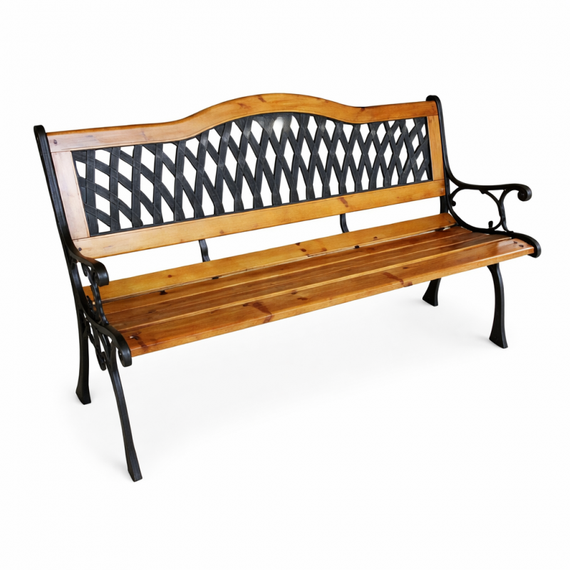 Ławka ogrodowa z oparciem, parkowa, metalowa z PCV, drewniana 125x52x74CM