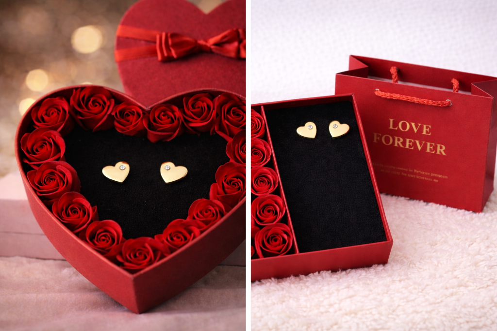 Złote kolczyki serduszka z kryształkiem