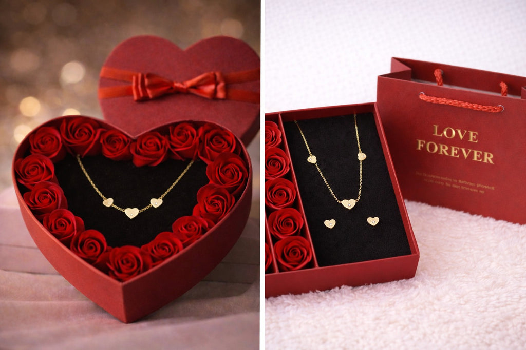 Naszyjnik i kolczyki serce z kryształkami. Walentynki.Prezent
