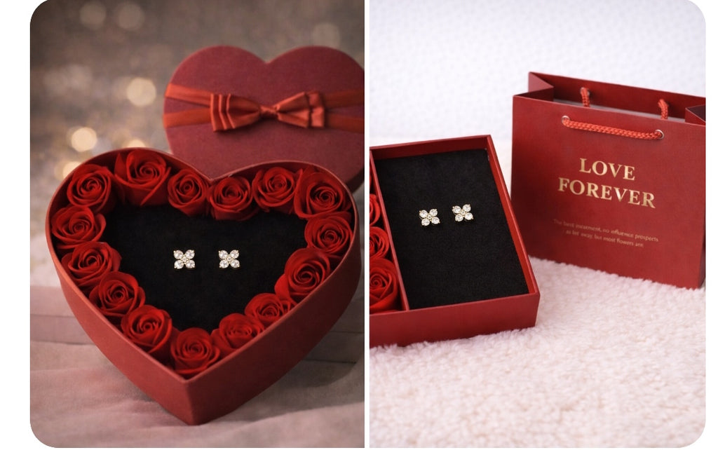 Kolczyki kwiatki z kryształkami złote. Walentynkowy prezent dla niej.