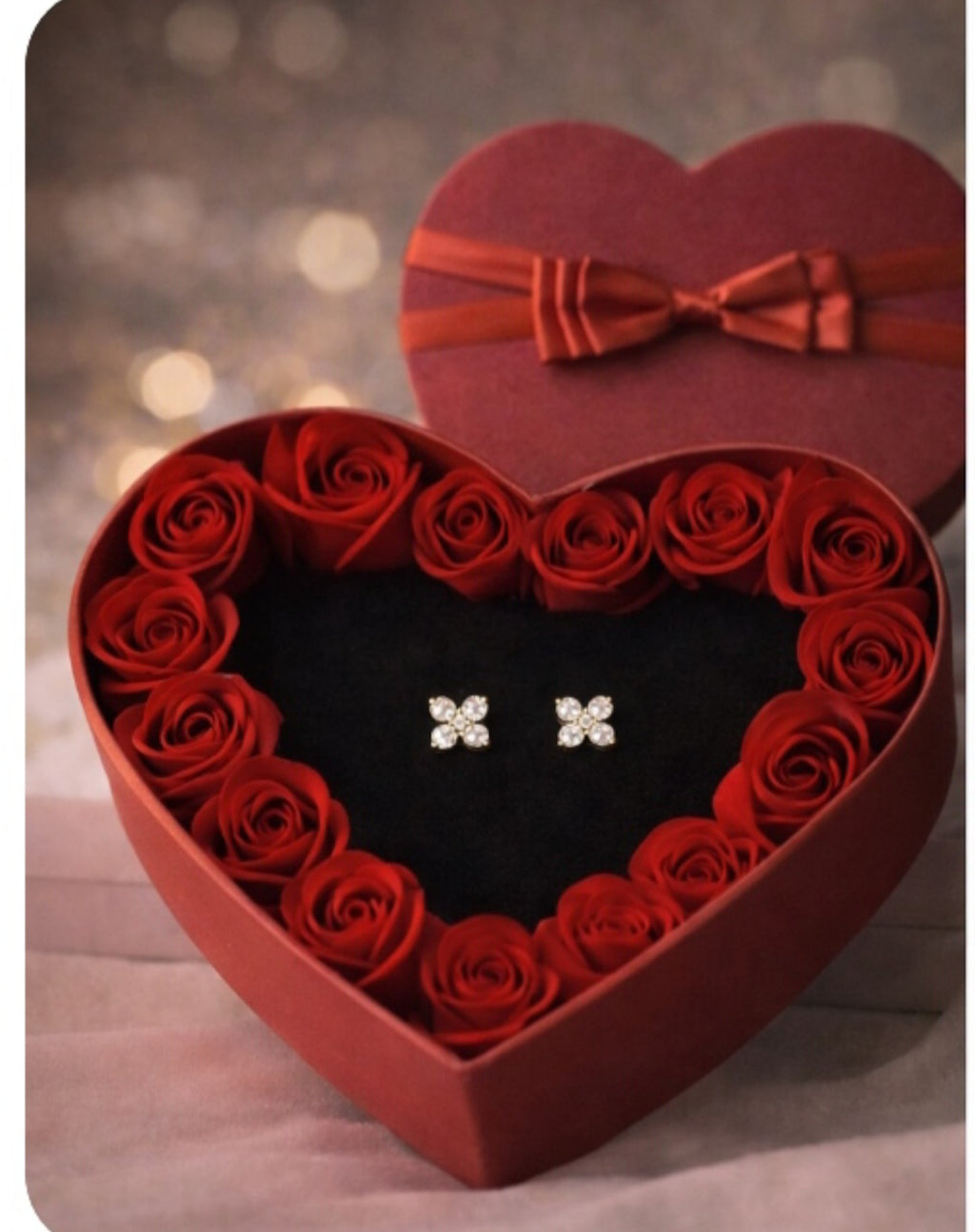 Kolczyki kwiatki z kryształkami złote. Walentynkowy prezent dla niej.