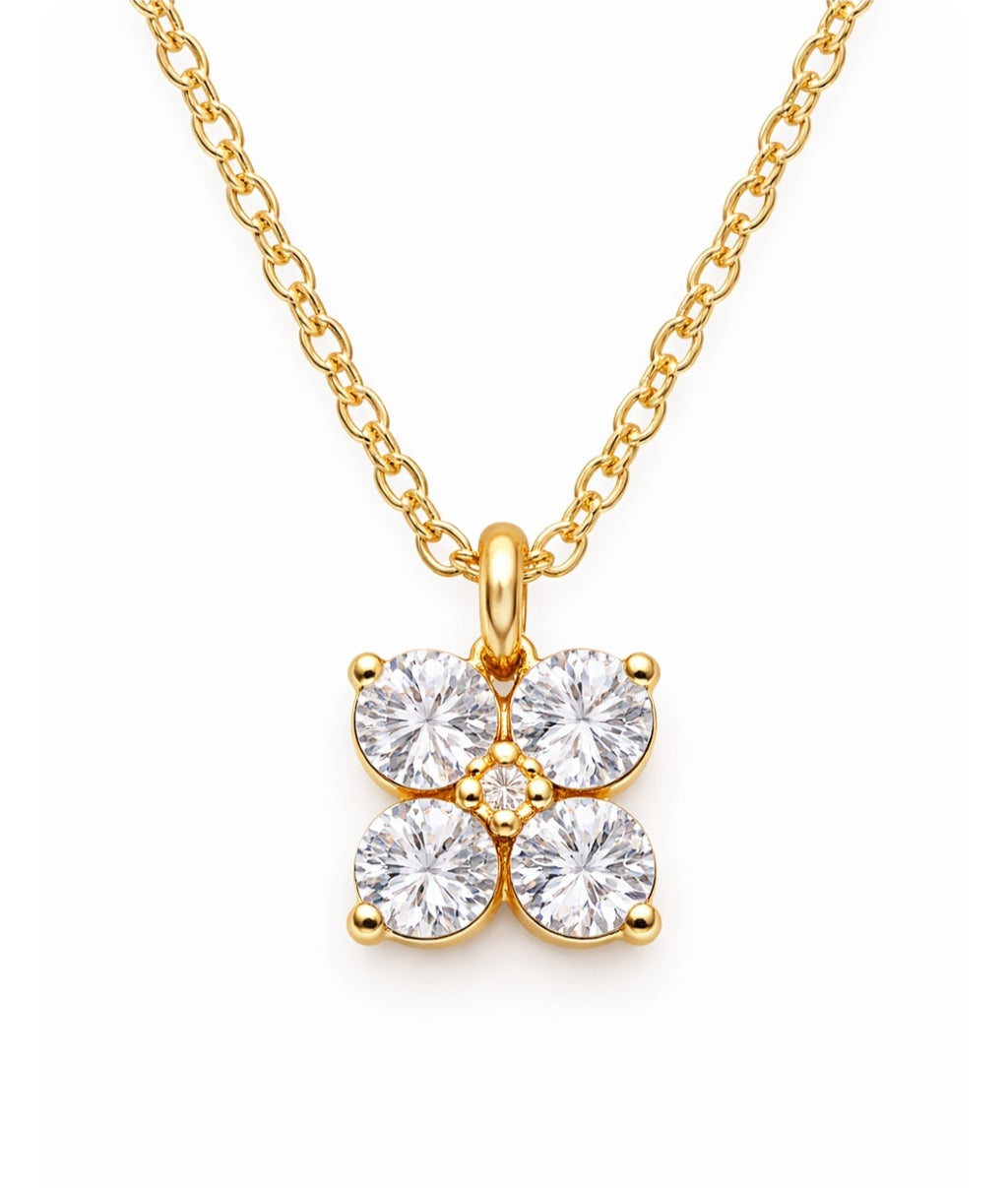 Naszyjnik kwiatuszek, złoty z kryształkami. Prezent na Walentynki