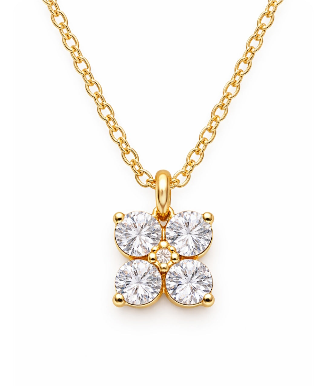 Naszyjnik kwiatuszek, złoty z kryształkami. Prezent na Walentynki