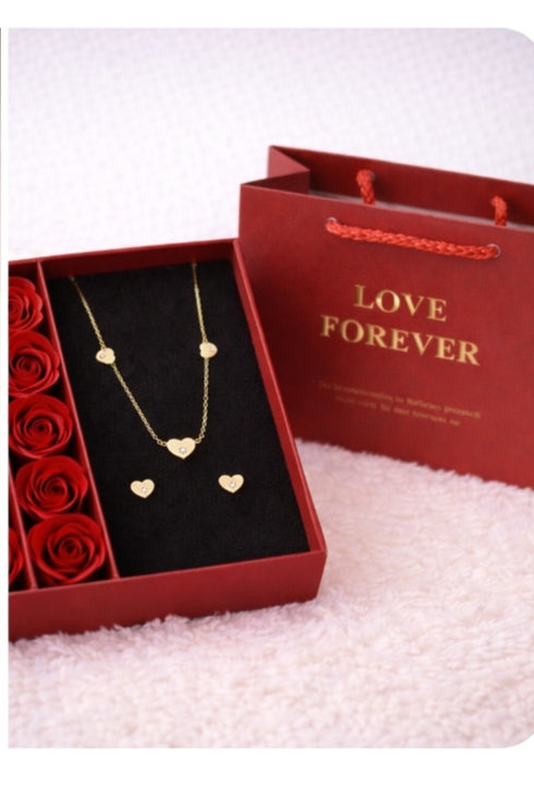 Naszyjnik i kolczyki serce z kryształkami. Walentynki.Prezent