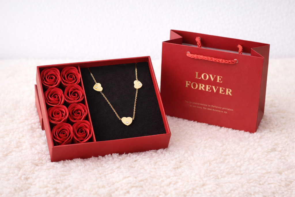 Walentynkowy zestaw dla niej. Naszyjnik serce i róże